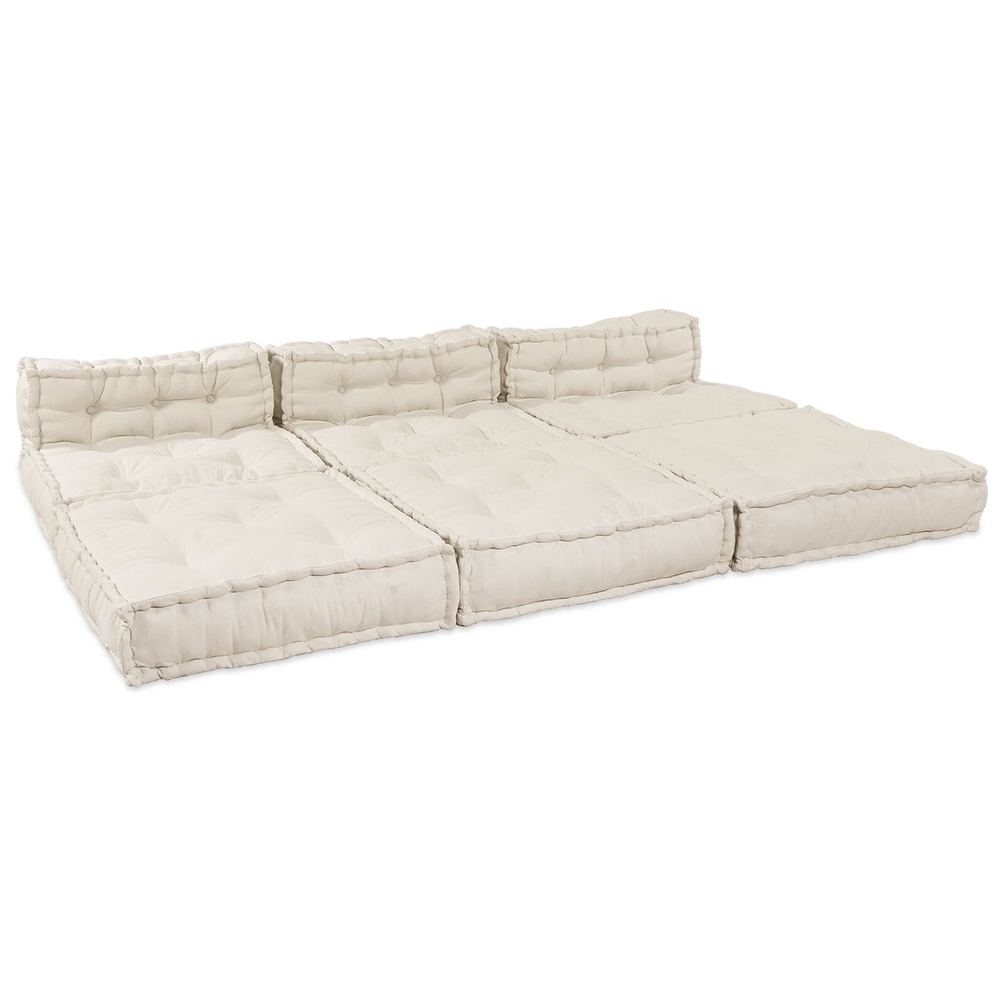 4-Zits Modulair Poef Bank Omkeerbaar Stof Crème 70 x 70 x 54 cm Lounge + 3x midden