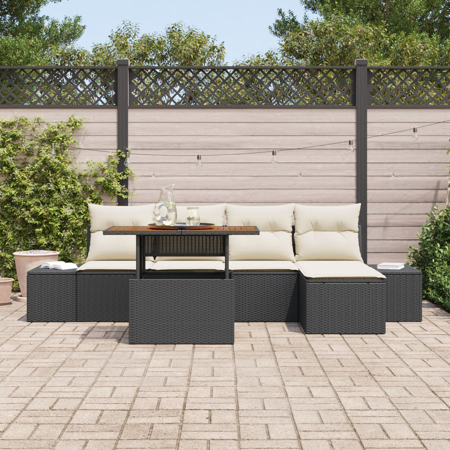 Tuin Sofa Set Set Van 6 Zwart Rattan Buitensofa Rechthoekig