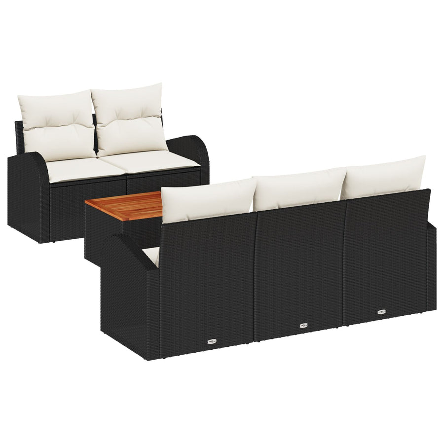 6-Delige Tuin Sofaset Met Kussens Zwart Poly Rattan Acaciahout