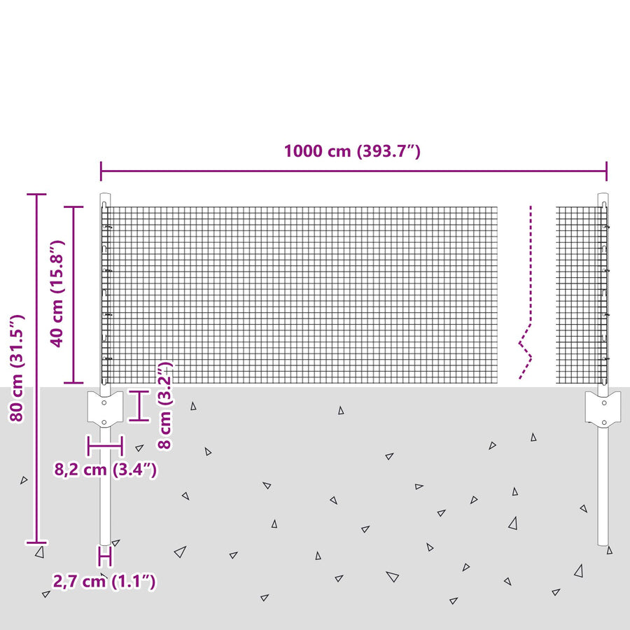 Gelast Draadhek Met 5 U Posts Grijs 0.4 X 10 M Staal