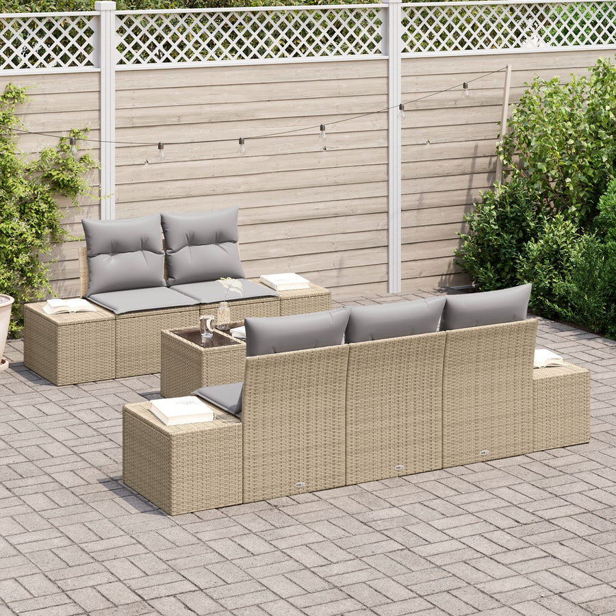 6-Delige Tuinbankset Met Kussens In Beige Poly Rattan