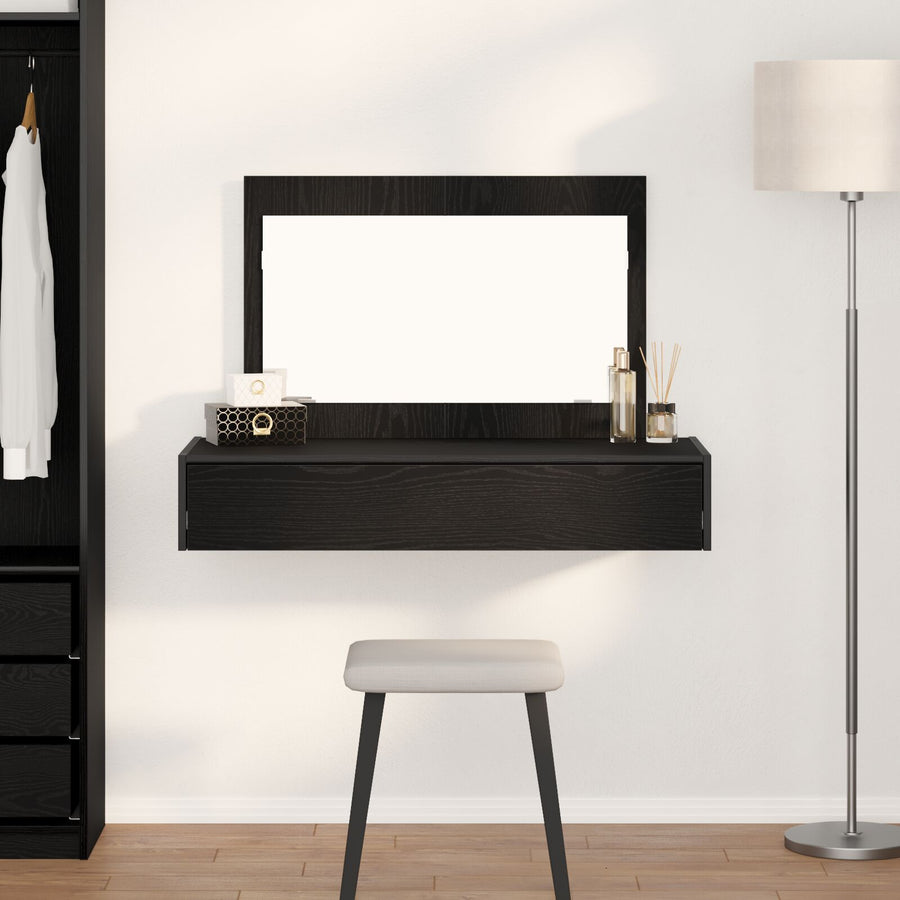 Wandgemonteerde Kaptafel In , 100 x 40 x 70 cm Zwart eiken zonder LED