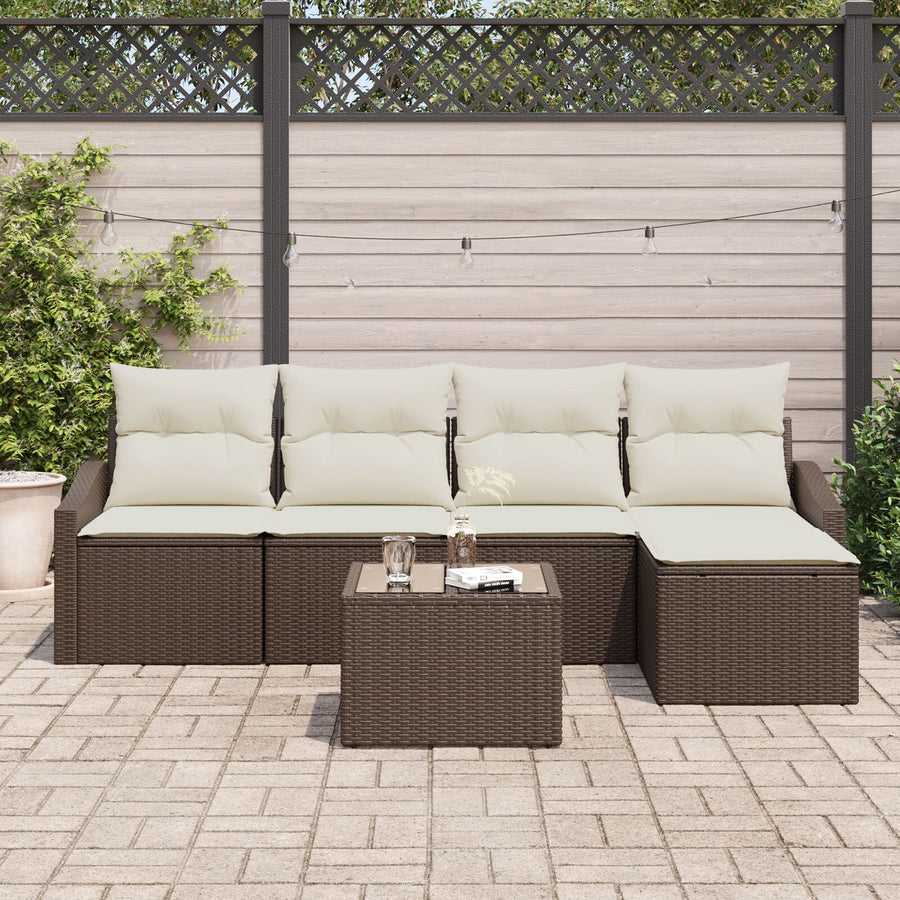 5-Delige Tuin Sofa Set Met Kussens Grijs Poly Rattan