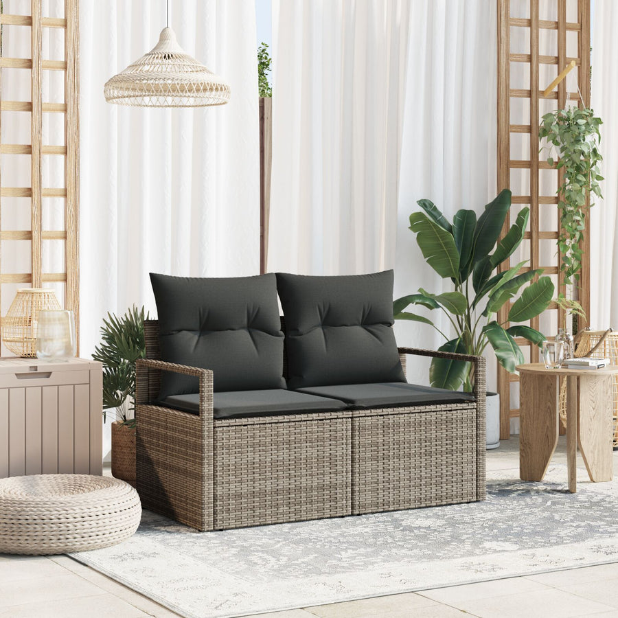 2-Persoons Tuinbank & Kussens Poly Rattan Grijs met opslag