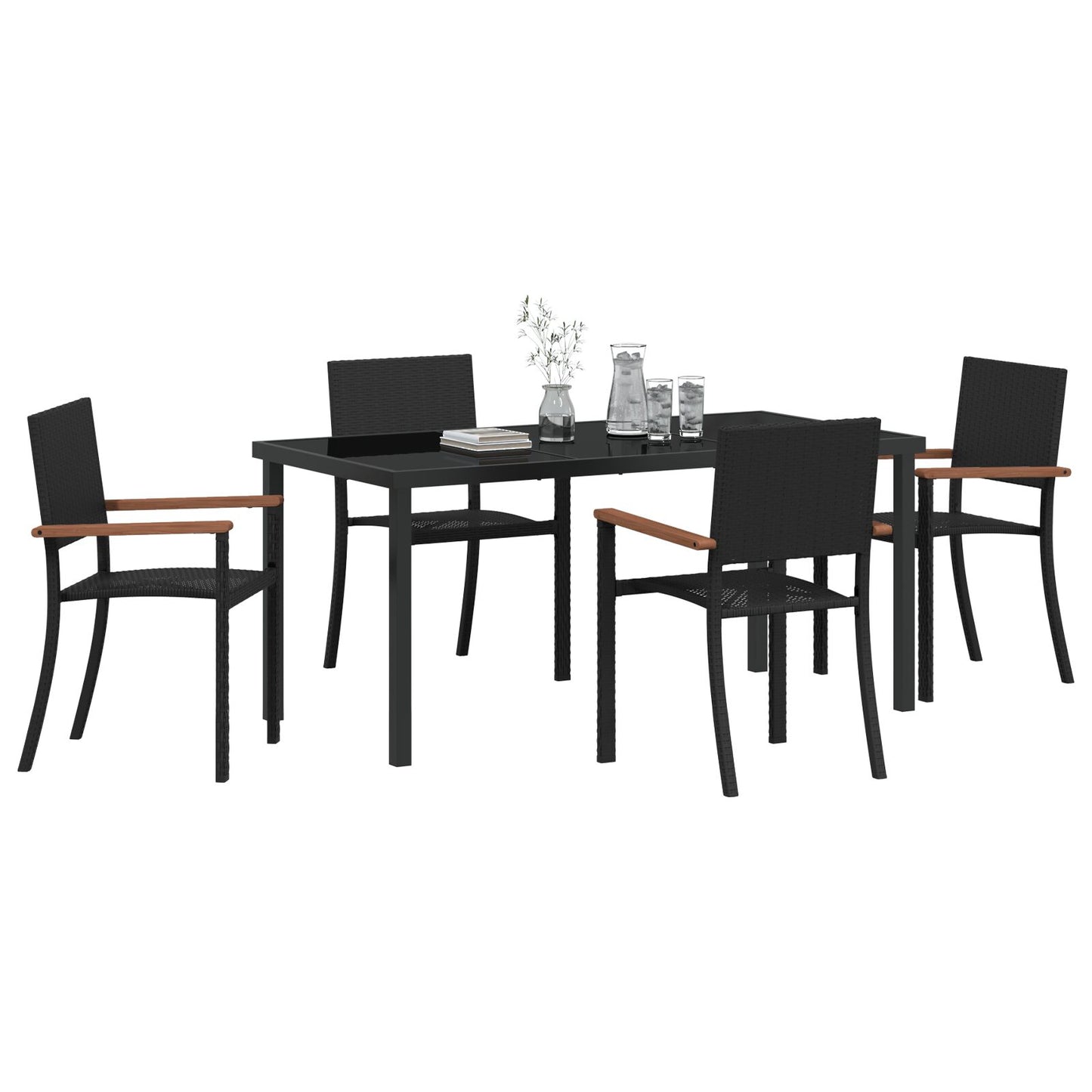 5 Delige Tuin Eetset Zwarte Poly Rattan