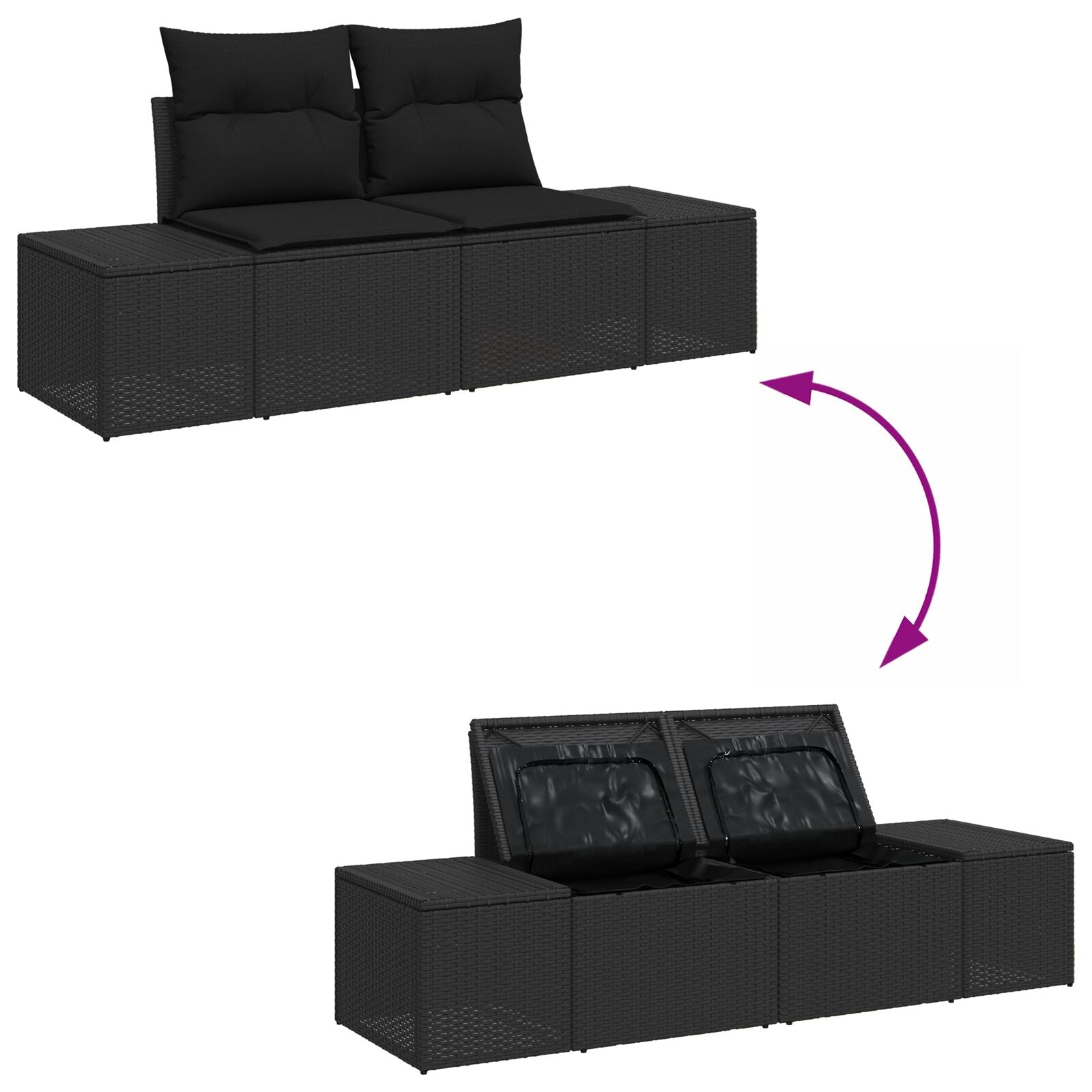 7-Delige Tuinbank Set Met Kussens Zwart Poly Riet Acacia