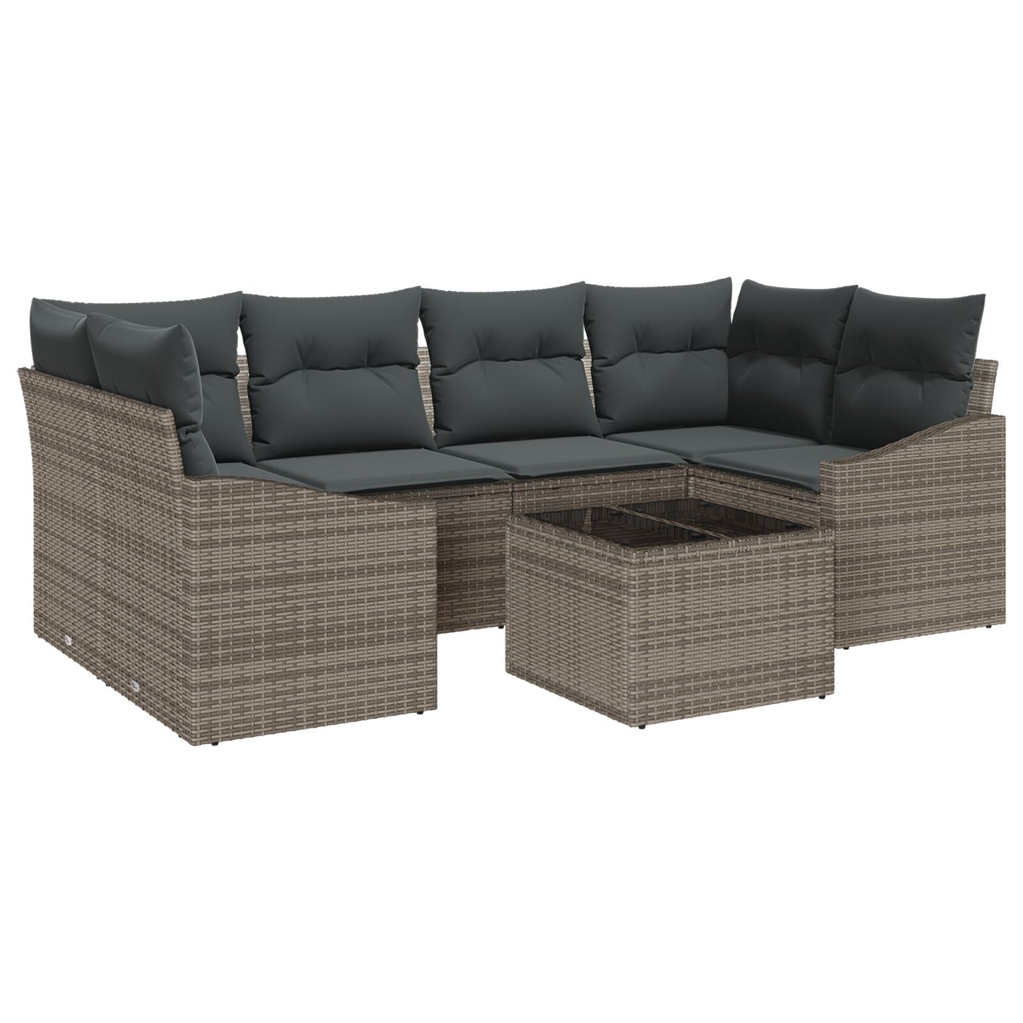 7-Delige Tuin Eetset Met Kussens Grijs Poly Rattan Gegalvaniseerd Staal