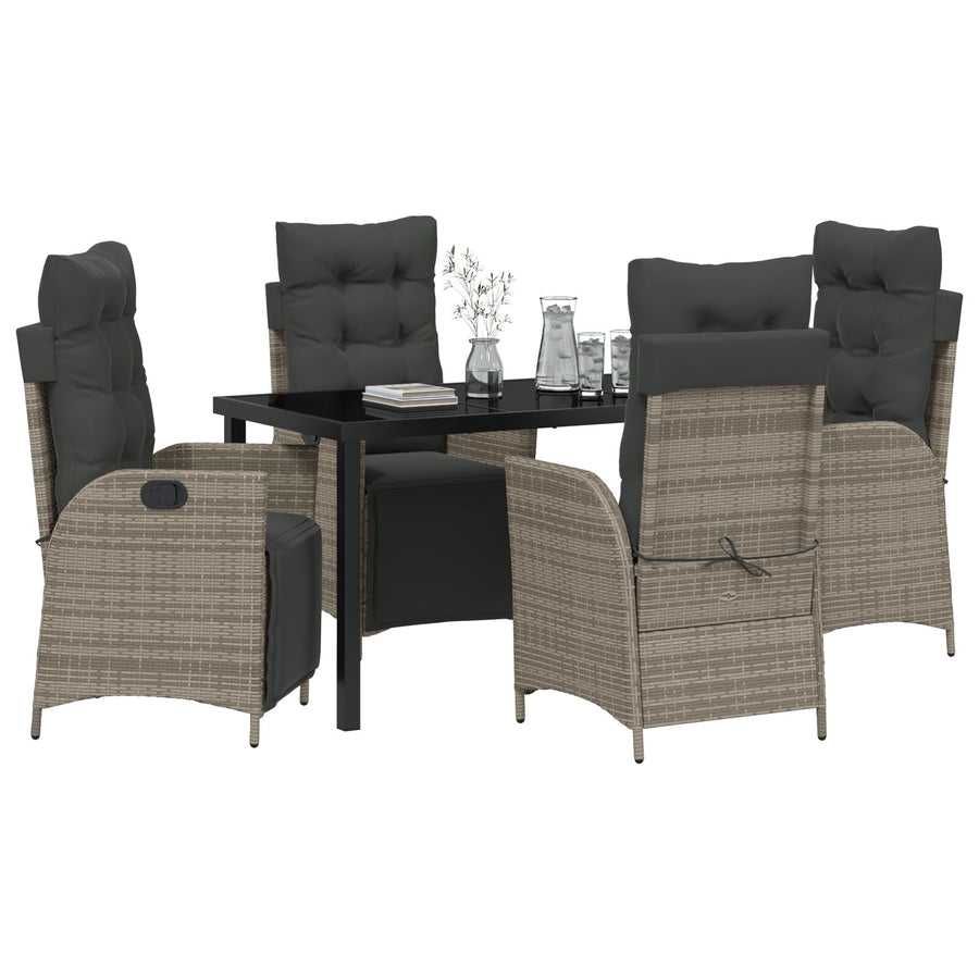 5-Delige Tuin Eetset Grijs Poly Rattan