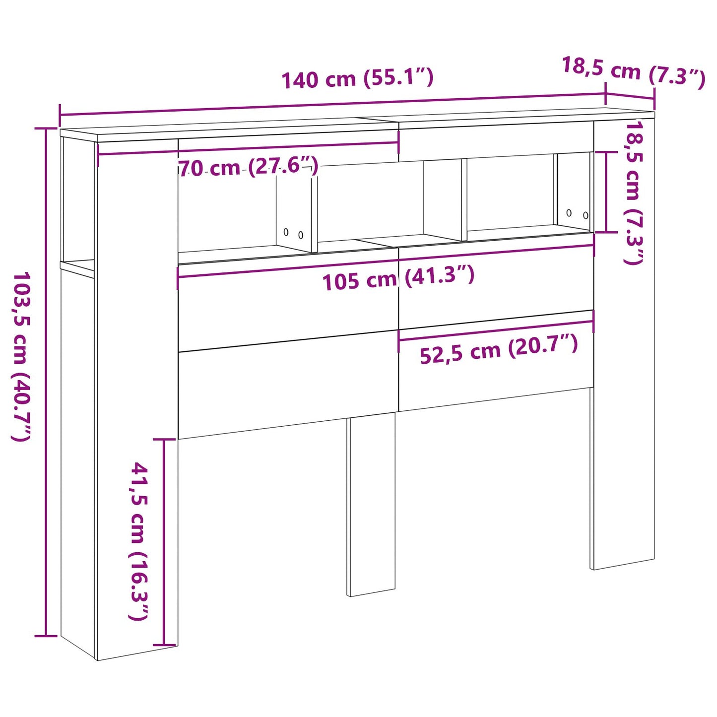 Led Hoofdbord Zwart Eiken 140X18,5X40 Cm Bewerkt Hout