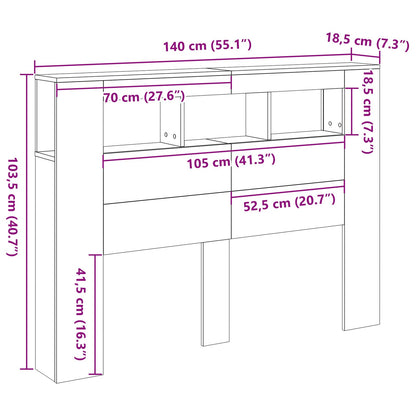 Led Hoofdbord Zwart Eiken 140X18,5X40 Cm Bewerkt Hout