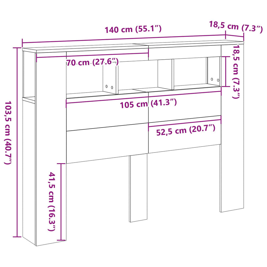 Led Hoofdbord Zwart Eiken 140X18,5X40 Cm Bewerkt Hout