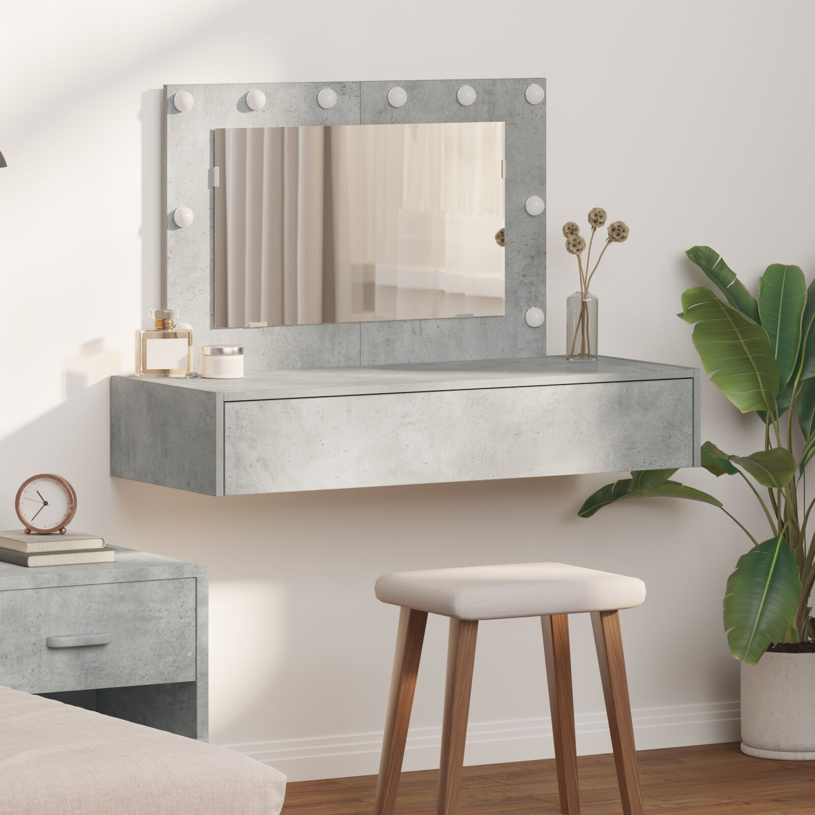 Wandkaptafel -Lichten In 100 x 40 x 70 cm Beton grijs met LED