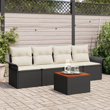 5-Delige Tuinsalon Set Met Kussens Zwart Poly Rattan Acacia