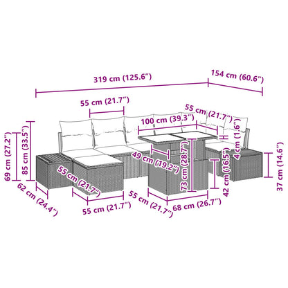 Tuin Sofa Set Set Van 8 Grijs Rattan, Polyester Buiten Tafel