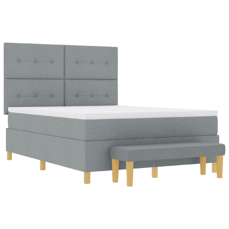 Boxspring Bed Met Matras & Bank Stof Lichtgrijs 140 x 200 cm Knopgeplooid