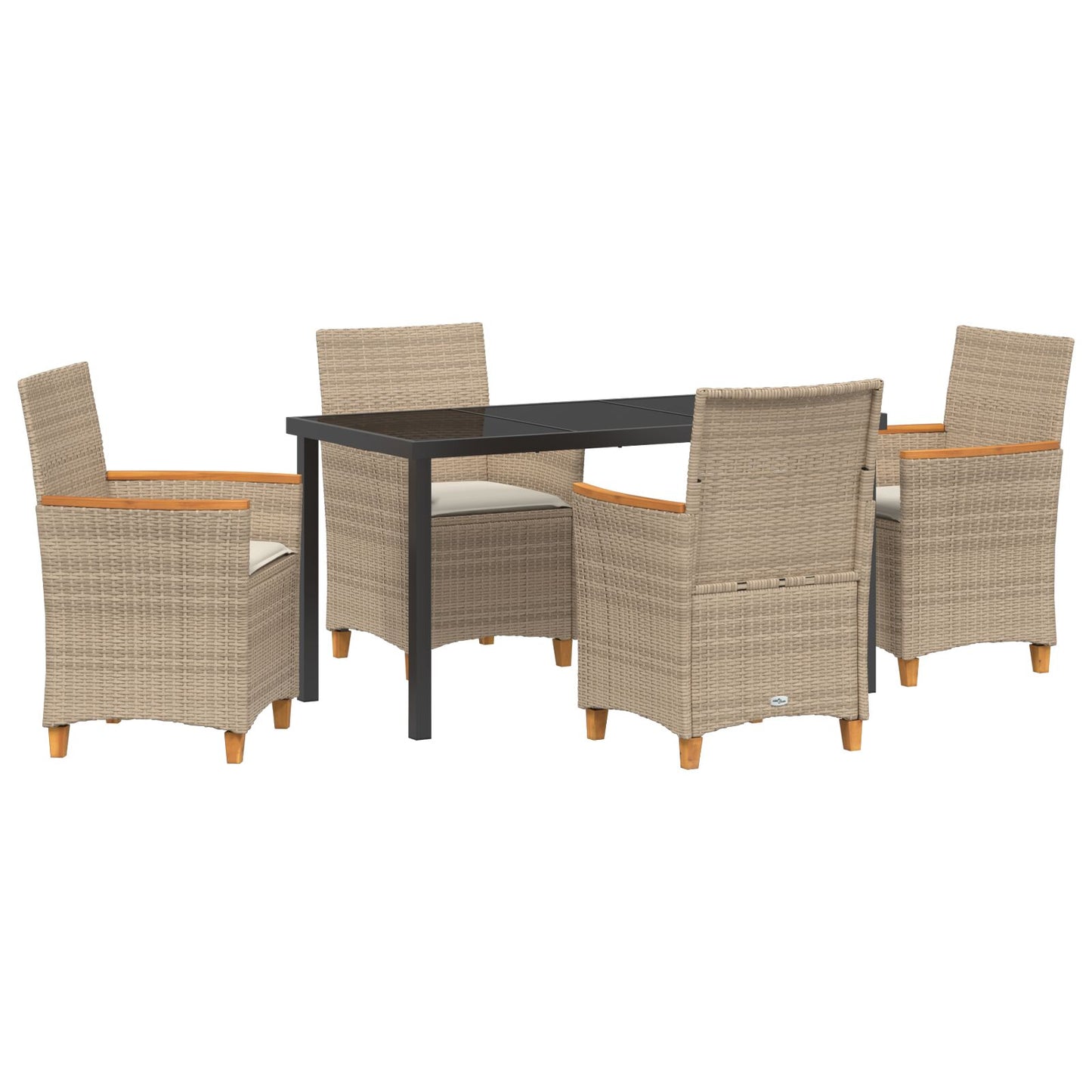 5-Delige Tuin Eettafel Set Met Kussens Beige Poly Rattan