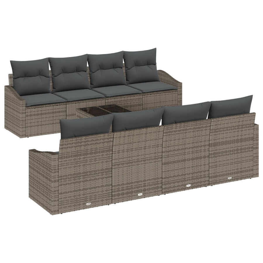 9-Delige Tuin Sofa Set Met Kussens Grijs Poly Rattan
