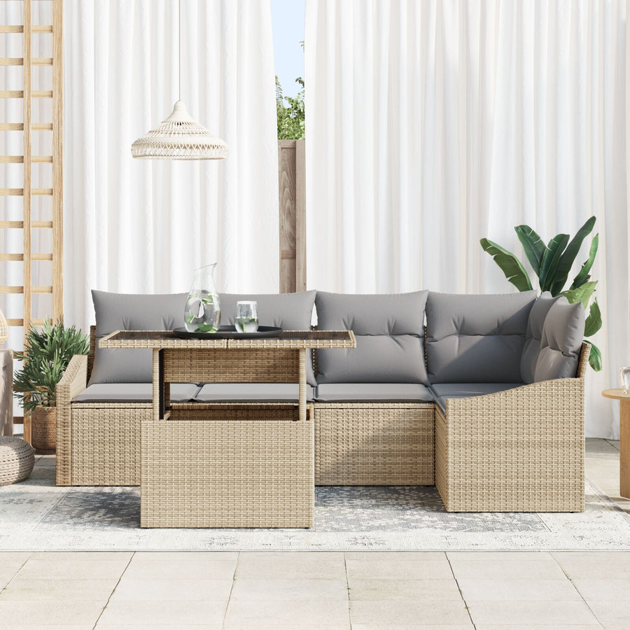 Tuinbankenset Set Van 6 Beige Rattan Tuinbank Rechthoekig