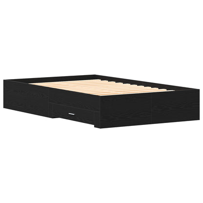 Bed Frame Met Lades Zwart Eiken 120X190 Cm Bewerkt Hout Ambachtelijk Eiken