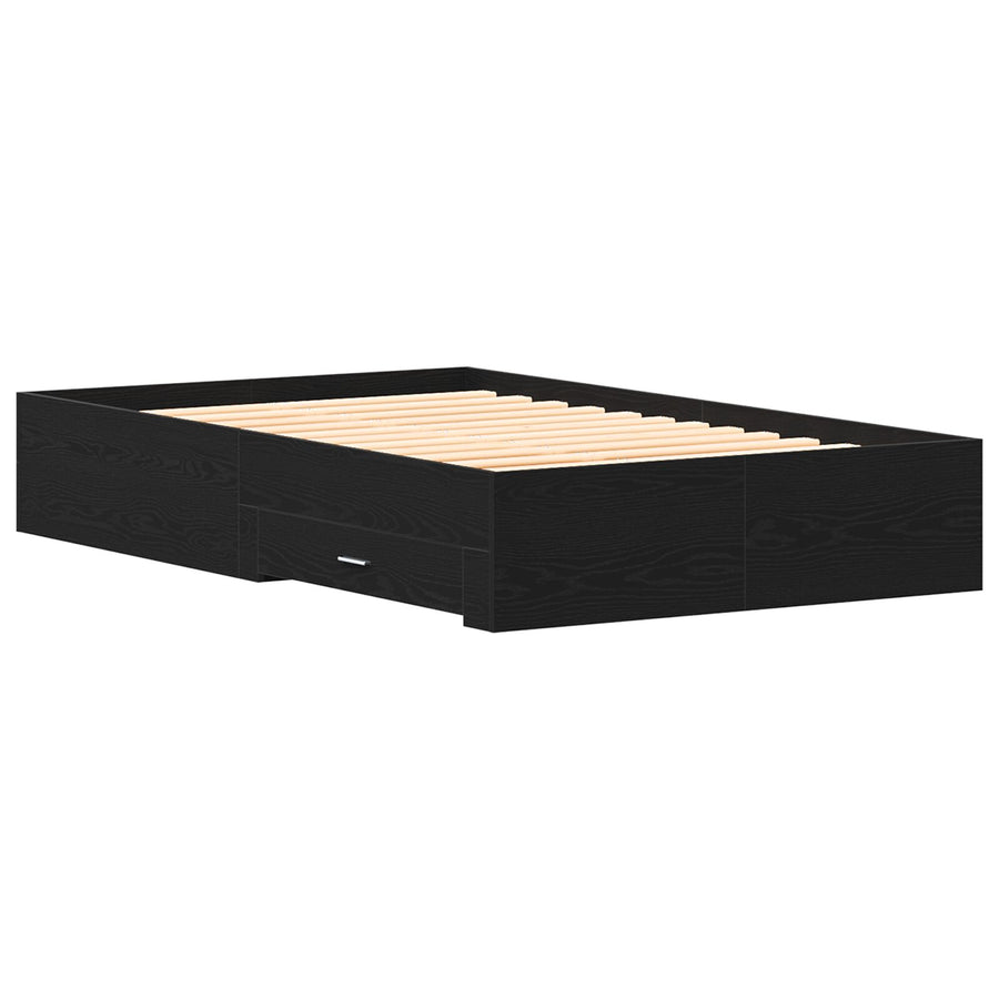 Bed Frame Met Lades Zwart Eiken 120X190 Cm Bewerkt Hout Ambachtelijk Eiken