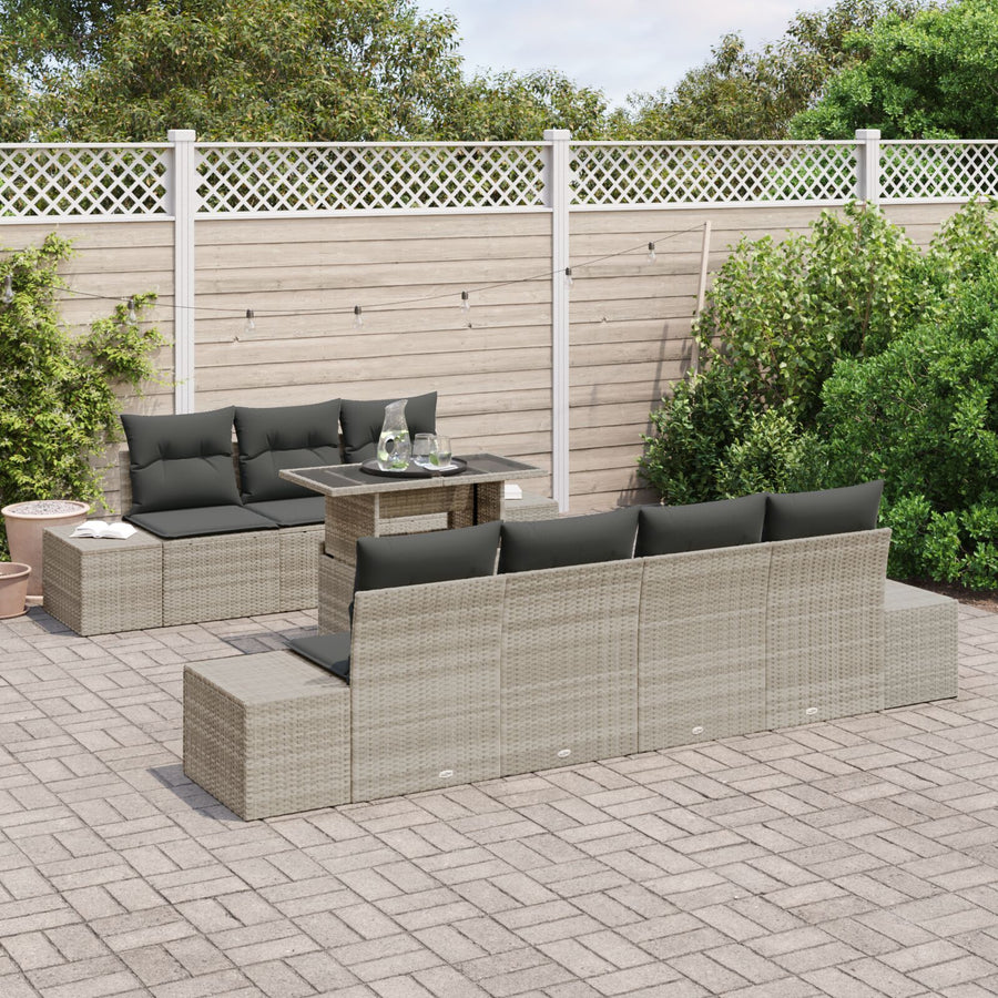 8 Stuks Tuin Sofa Set Met Kussens Licht Grijs Poly Rattan