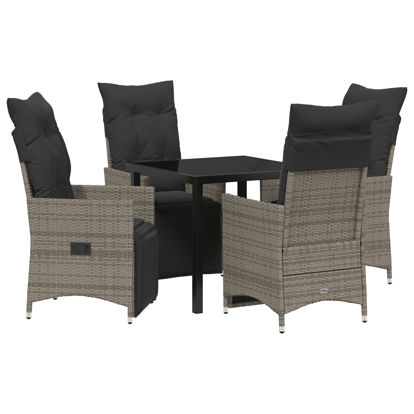 5-Delig Tuin Eetset Met Kussens Grijs Poly Rattan