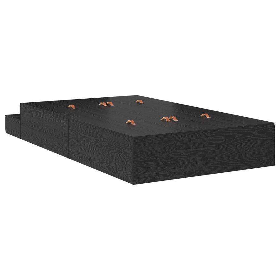 Opbergbedframe Zwart Eiken Bewerkt Hout 120 X 190 Cm Artisanaal Eiken