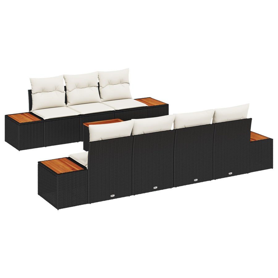8-Delige Tuinsofa Set Met Kussens Zwart Poly Riet Acacia