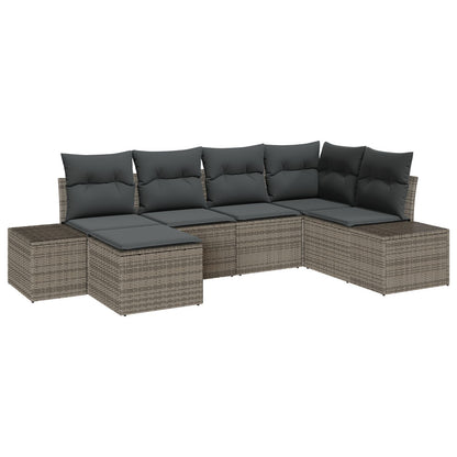 6-Delige Tuincouchset Met Kussens Grijs Poly Rattan