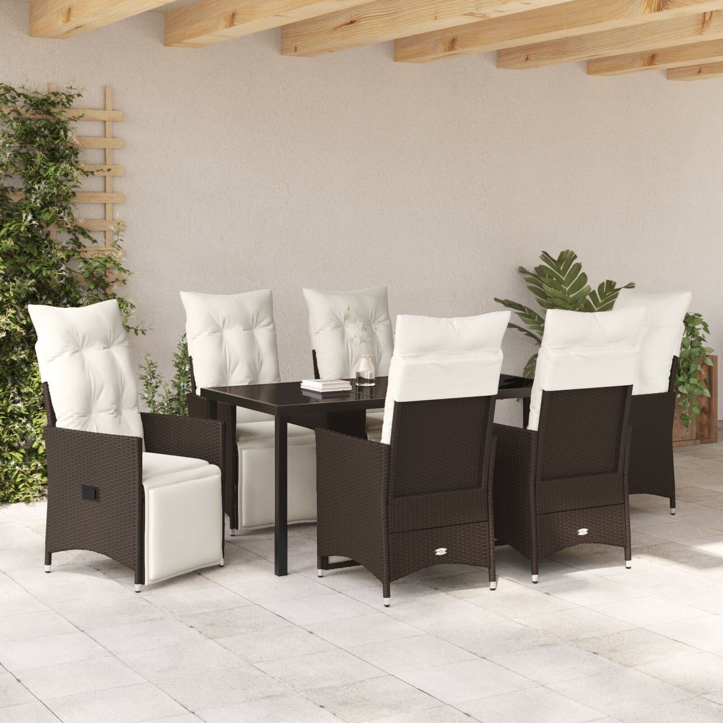 Set Van 4 Bruin Pe Rattan Enkele Fauteuil