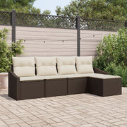 Loungebank 5-delig polyrattan bruin crème