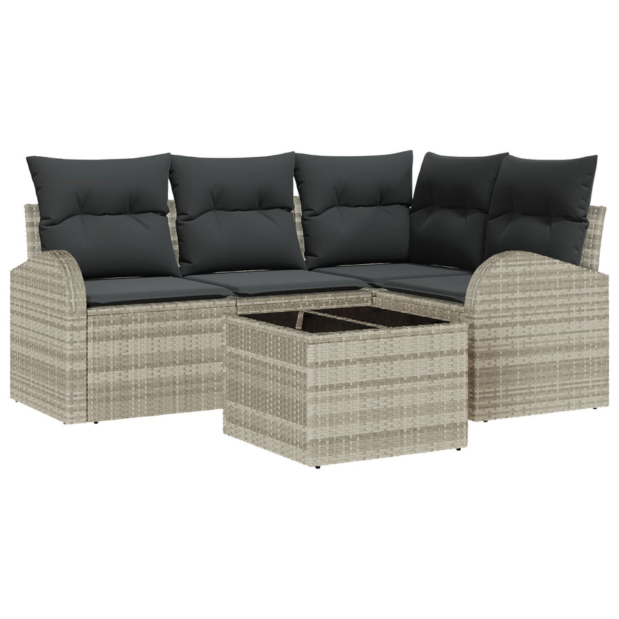 5 Delige Tuin Sofa Set Met Kussens Grijs Poly Rattan Lichtgrijs met tafel