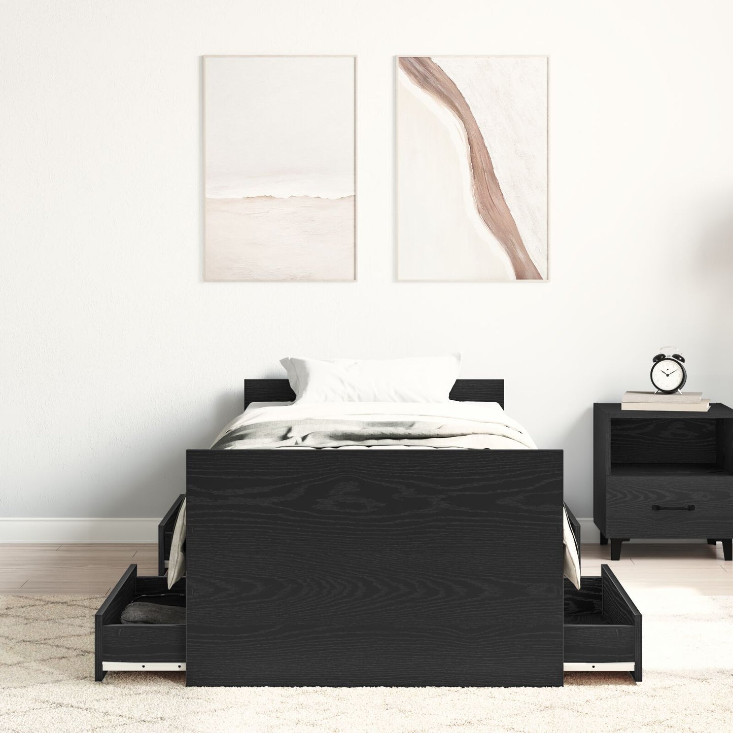 Bedframe Zonder Matras Zwart Eiken 75X190 Cm Bewerkt Hout