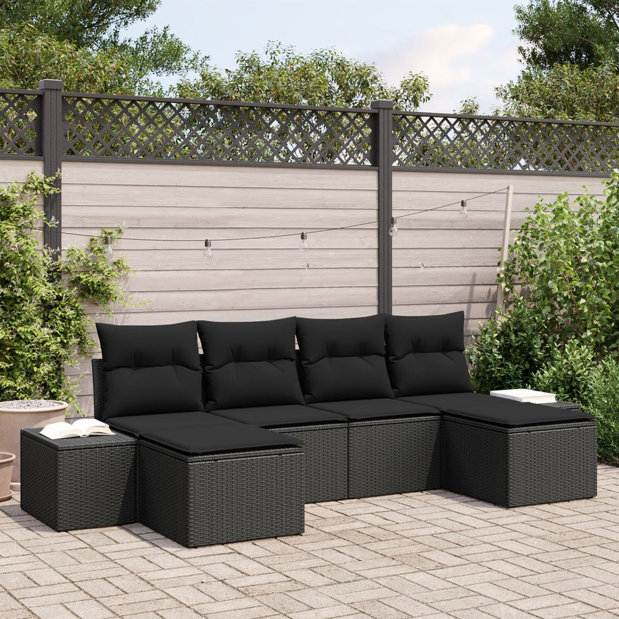 6 Delige Tuinbank Set Met Kussens Zwart Poly Riet
