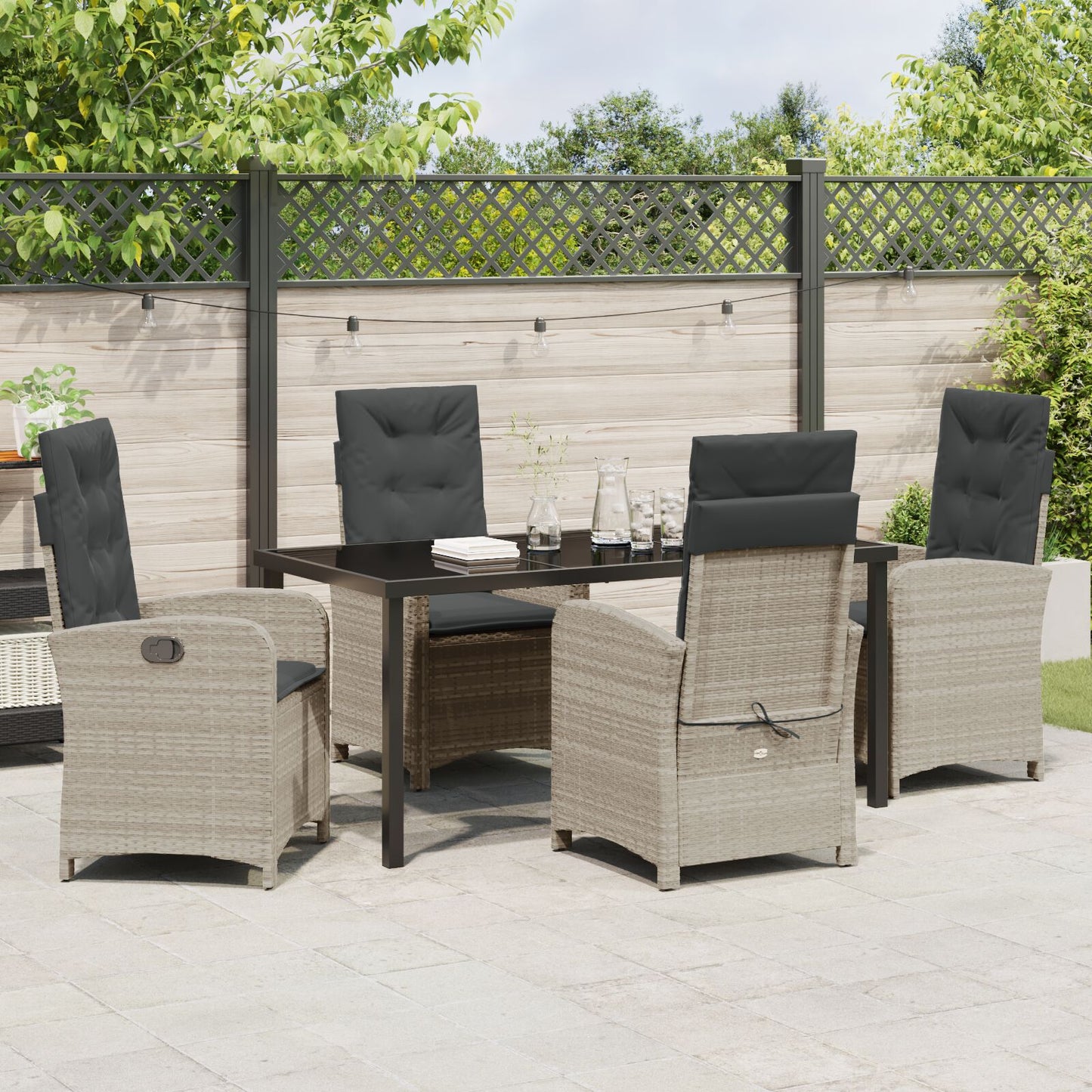 5-Delige Tuin Eetset Met Kussens Lichtgrijs Poly Rattan