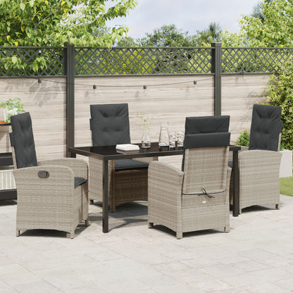 5-Delige Tuin Eetset Met Kussens Lichtgrijs Poly Rattan