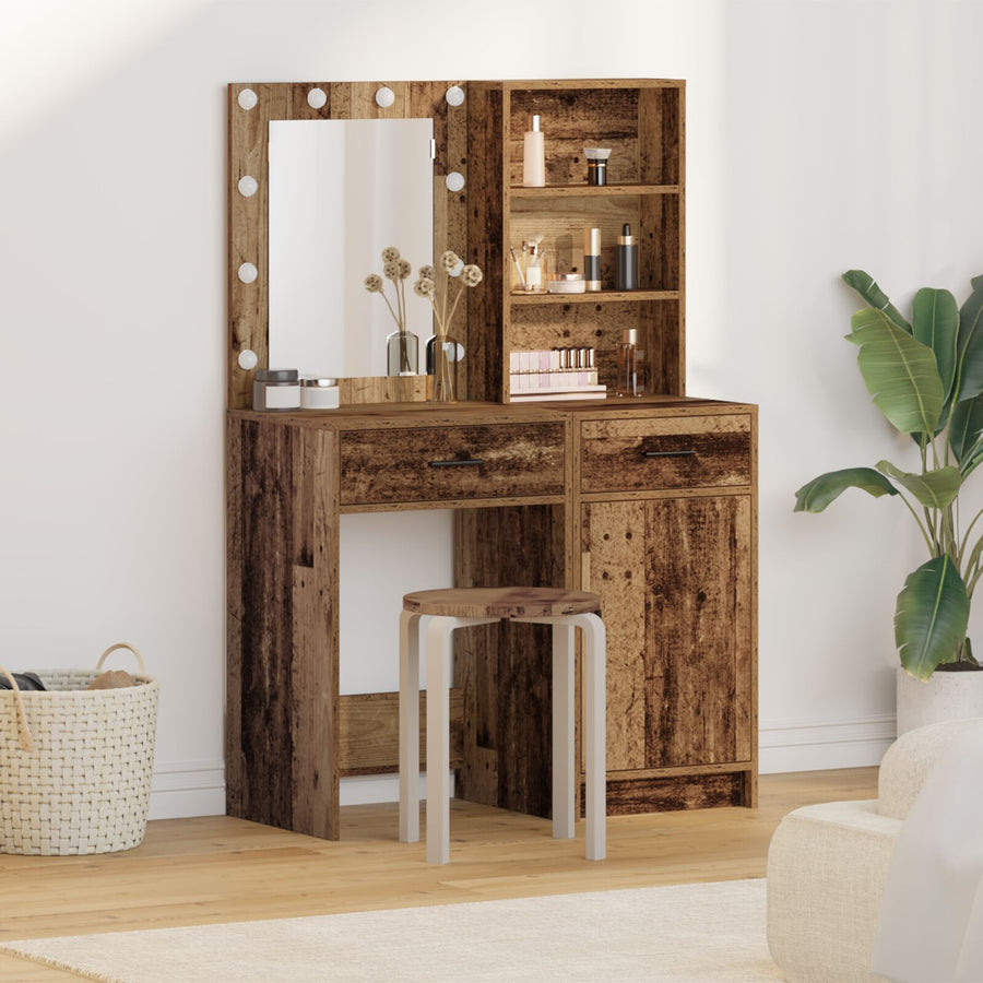 2-Delige Kaptafel Set Met Led Oude Houten Engineered Wood