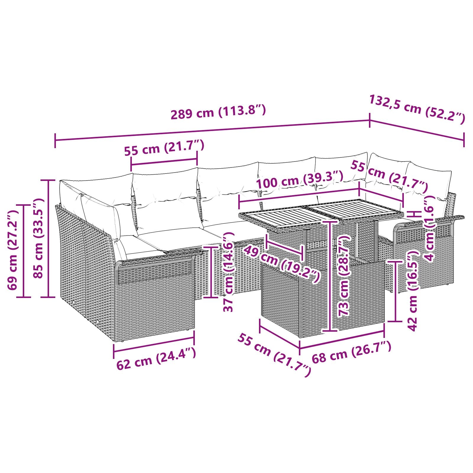 8-Delige Tuin Sofa Set Met Kussens Zwart Poly Rattan Acacia