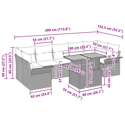 8-Delige Tuin Sofa Set Met Kussens Zwart Poly Rattan Acacia
