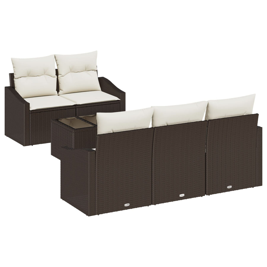 6-Delige Tuinbankset Met Kussens Bruin Poly Rattan