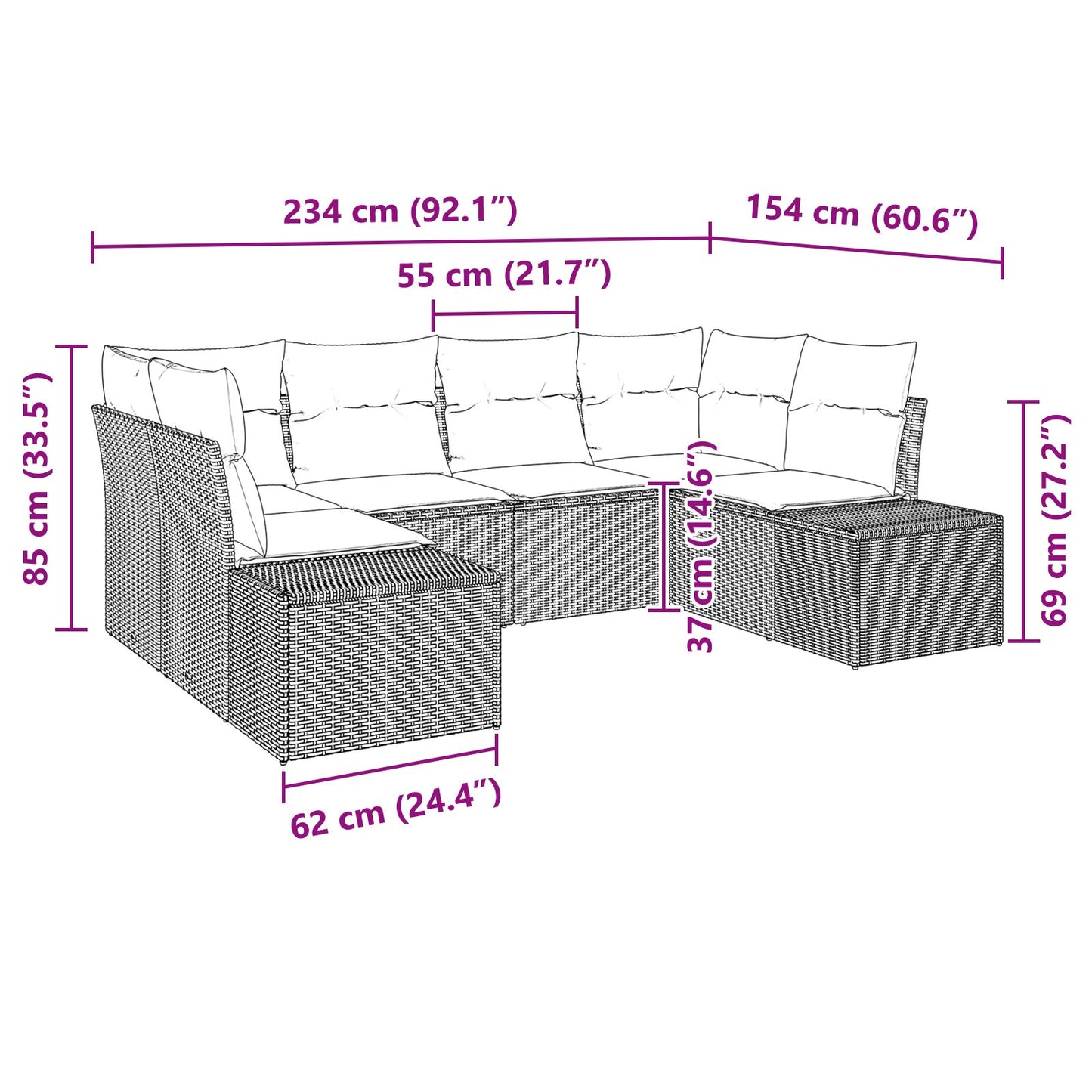 6-Delige Tuin Sofa Set Met Kussens Zwart Poly Rattan