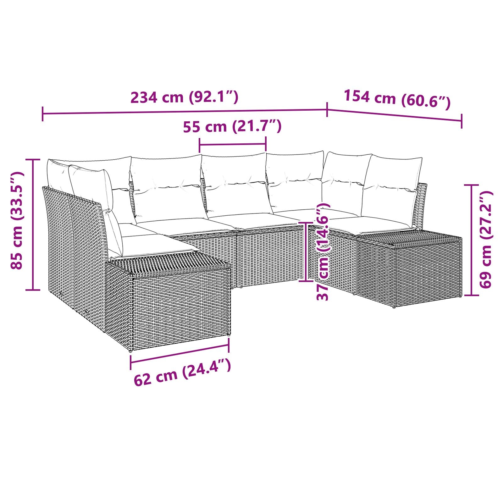 6-Delige Tuin Sofa Set Met Kussens Zwart Poly Rattan
