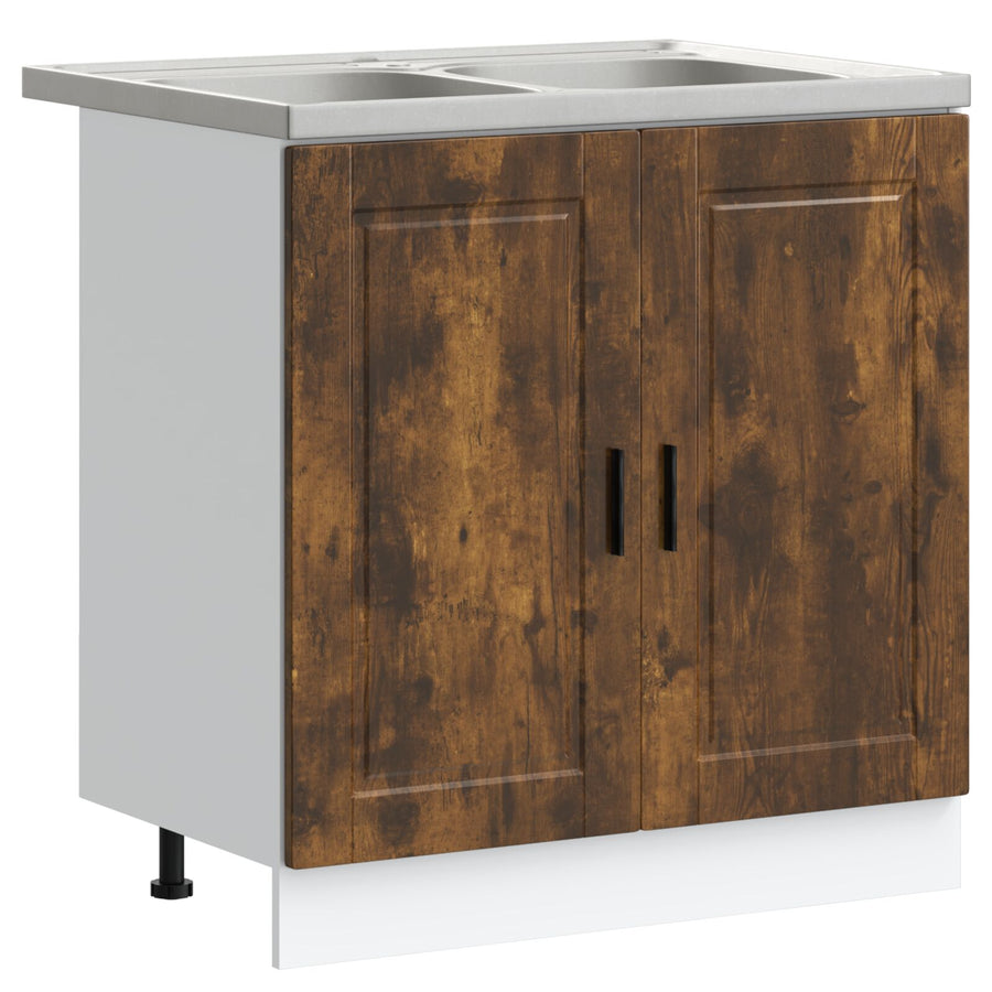 Onderkast 'Porto' Met Wasbak Gerookt Eiken 80X46X84,5 Cm Bewerkt Hout