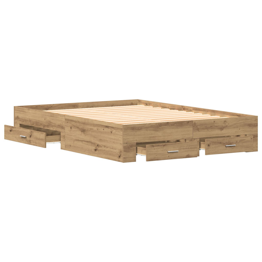 Bedframe Met Lades Artisan Eiken 135X190 Cm Engineered Hout Ambachtelijk Eiken