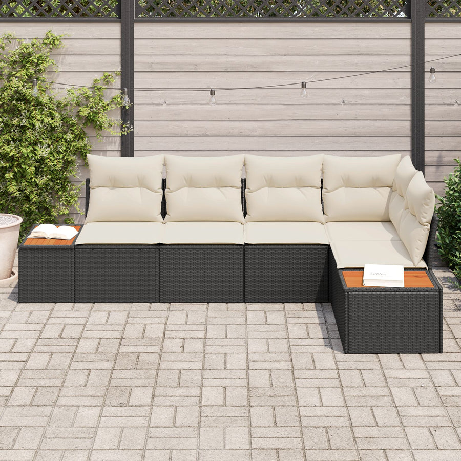 5-Delige Tuin Sofa Set Met Kussens Zwart Poly Rattan Acacia