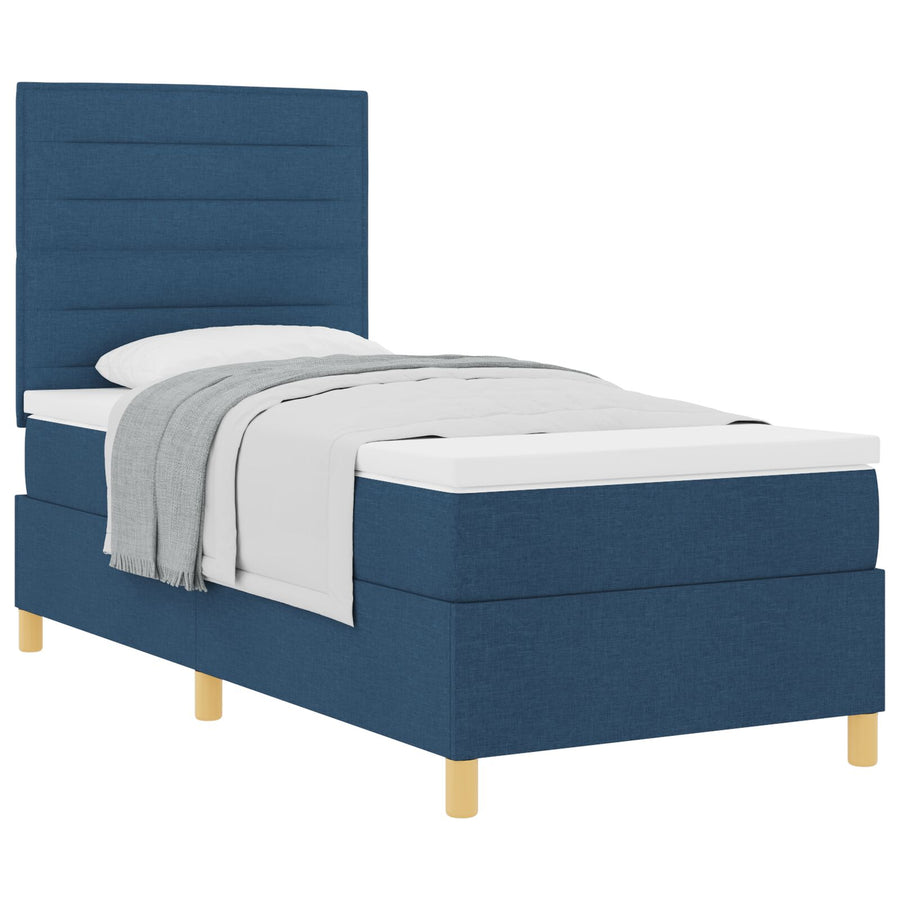 Boxspringbed Met Matras Blauw Eenpersoons Stof Blauw