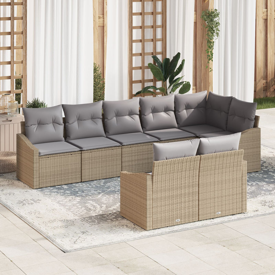 8-Delige Tuin Dining Set Met Kussens Beige Poly Rattan