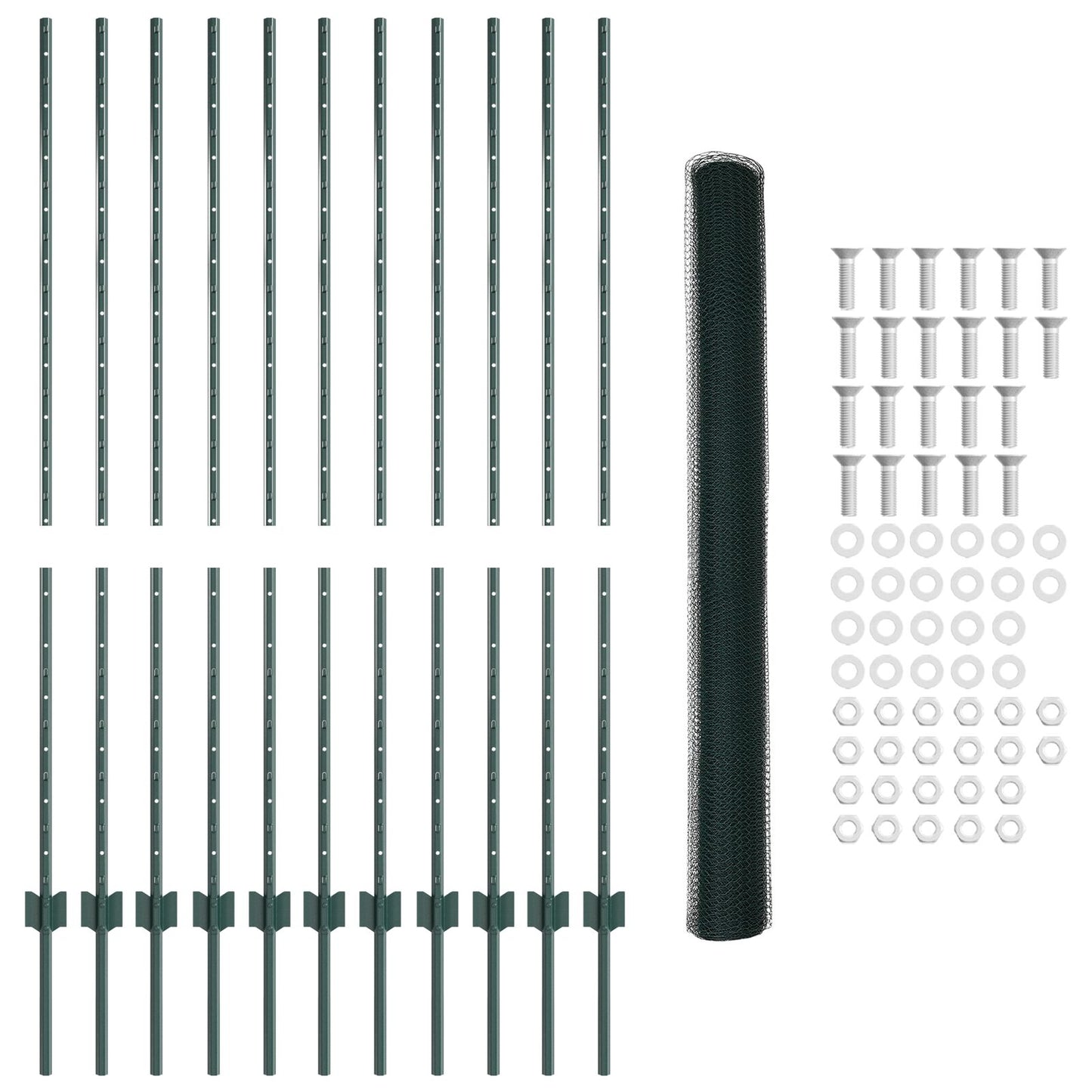 Hek Palen 11 Stuks U-Kanaal Groen 140 Cm Staal,  Hexagonaal Hek Groen 1,4X25 M Staal