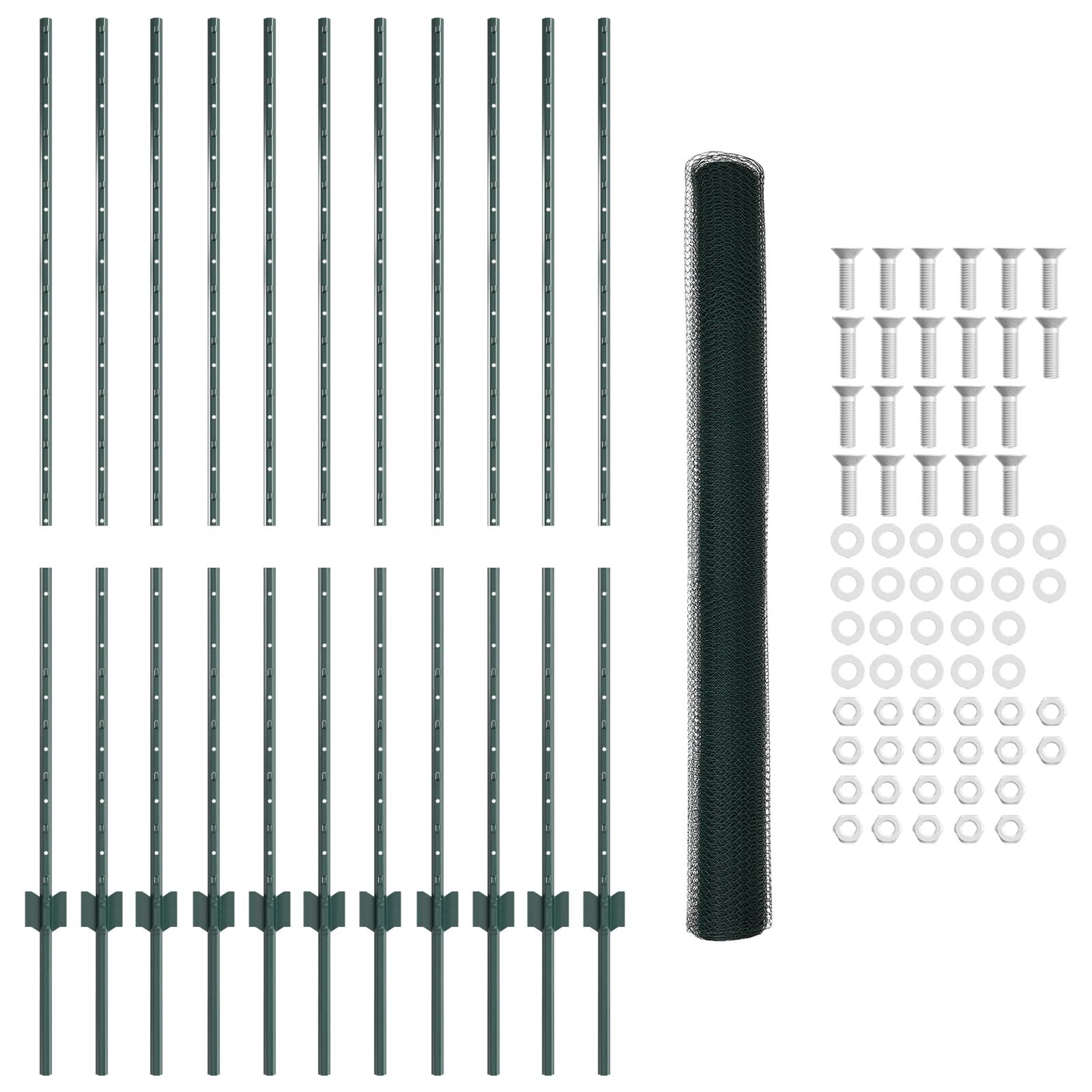 Hek Palen 11 Stuks U-Kanaal Groen 140 Cm Staal,  Hexagonaal Hek Groen 1,4X25 M Staal