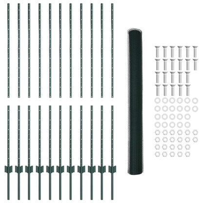Hek Palen 11 Stuks U-Kanaal Groen 140 Cm Staal,  Hexagonaal Hek Groen 1,4X25 M Staal